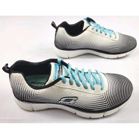 Skechers Womens 7.5 M Air Cooled Memory Foam Athletic Sneakers White Striped - Picture 2 of 9